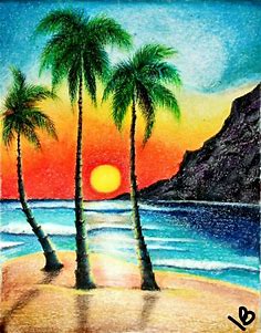 a lovely sunset using oil pastel | Oil pastel drawings easy, Oil pastel landscape, Oil pastel paintings