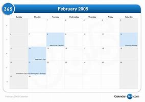 Image result for February 12 2005 Calendar