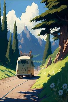 goes go for trip in summer as cartoon films we can seen | Paesaggi, Illustrazioni cartoon, Dipinti artistici