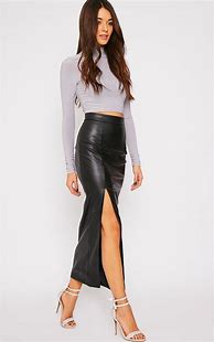 Image result for Black Faux Leather Pleated Maxi Skirt