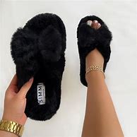 Image result for Black Fluffy Slippers