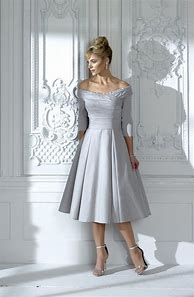Image result for Silver Mother of the Bride Tea Length Dress
