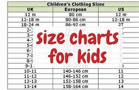Image result for Size Chart for Toddlers