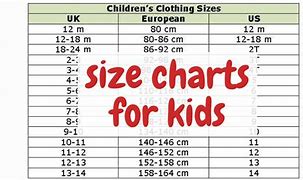 Image result for Children's Clothing Size Chart