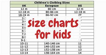 Image result for Kids Clothes Size Chart