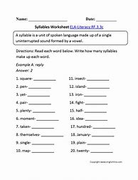 Image result for Printable Syllable Worksheets