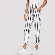 Image result for High-Waisted Black and White Striped Pants