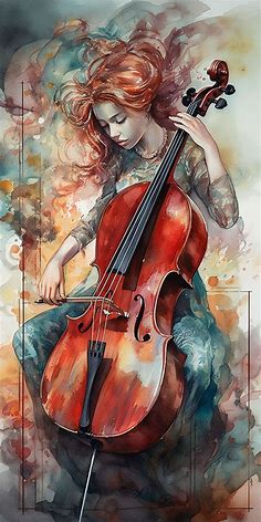 a painting of a woman playing a cello in 2023 | Female art painting, Beautiful art paintings, Illustration art