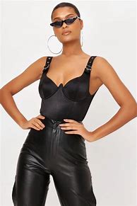 Image result for Woman Black Bodysuit with Suspenders