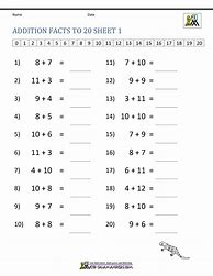 Image result for Math Worksheets Addition to 20