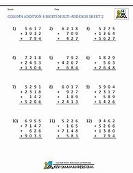 Image result for Maths Addition Questions for Year 4
