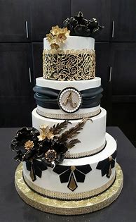 Image result for Black White and Gold Wedding Cake