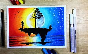 Image result for Oil Pastel Drawing Sun and Moon