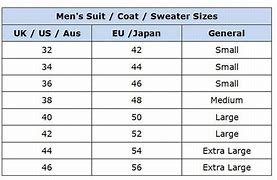 Image result for Men Women Clothing Size Conversion Chart