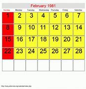 Image result for February 1981 Calender