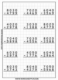 Image result for 4 Digit Subtraction Worksheets with Borrowing