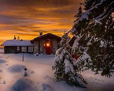 Image result for Snow Cottage Sunset