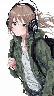 Image result for Anime Girl with Black Hair and Headphones