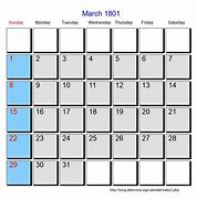 Image result for March 1801 Calendar