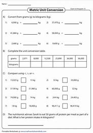 Image result for Grams to Kilograms Conversion Worksheet