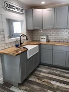 Image result for Gray Kitchen Cabinets with Wood Countertops