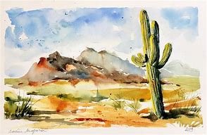 Image result for Watercolor Desert Cactus Landscape