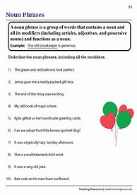 Image result for Noun Phrase Worksheets Grade 2