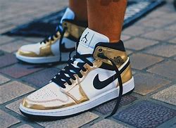 Image result for Jordan 1 White Gold with No Swoosh