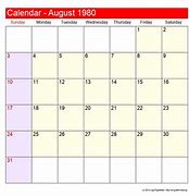 Image result for August 1980 Calendar
