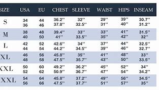 Image result for Men's Apparel Size Chart