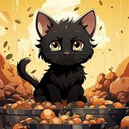 Image result for Black Cartoon Cat Eating Snacks