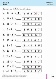 Image result for Subtraction Math Worksheets for Grade 1