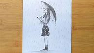 Image result for Black Ink Drawing Girl Rain Red Galoshes with Umbrella
