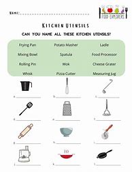 Image result for Kitchen Utensils Worksheet