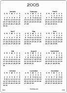 Image result for 2005 Calendar Full