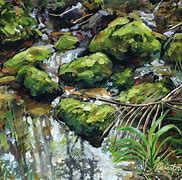 Image result for Acrylic Painting Moss On Rocks