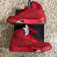 Image result for Black Suede Jordan's with Red Text