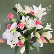 Image result for Pink Rose and White Lily Bouquet
