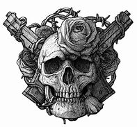 Image result for Skull with Guns and Roses Drawing