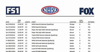 Image result for NHRA Schedule Printable
