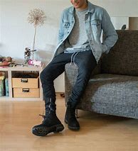 Image result for Black Jeans with Timberland Boots