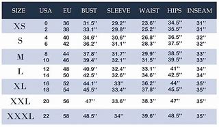 Image result for Women's clothing size chart