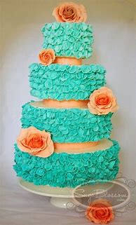 Image result for Peach and Teal Wedding Cakes