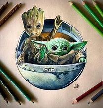 Image result for Baby Yoda Drawing and Groot