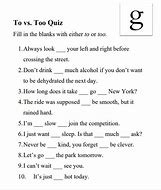 Image result for To and Too Worksheet