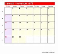 Image result for Calendar Noveber 1976