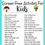 Image result for Printable List of Screen Free Activities for Kids