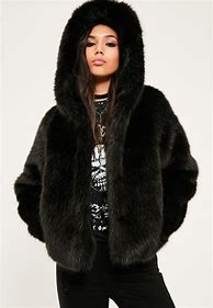 Image result for Black Faux Fur Coat with Hood