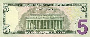 Image result for New 5 Dollar Bill Back