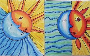 Image result for Oil Pastel Drawing Sun and Moon